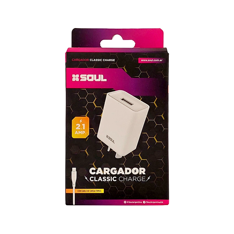 Cargador Soul Clssic Charge USB Blanco Type C CVq-CUSBT 2.1 Art.164-70762